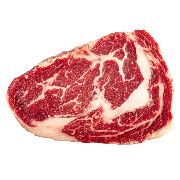 Geïsoleerd Vers Rauw Gemarmerd Vlees Biefstuk Witte Achtergrond — Stockfoto