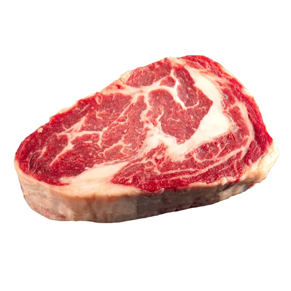 Izolált Friss Nyers Márványhús Steak Fehér Alapon — Stock Fotó