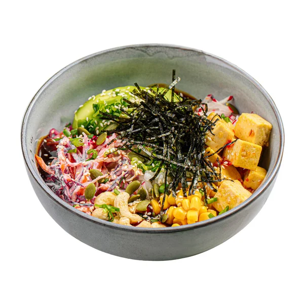 Porción Aislada Poke Bowl Con Tofu Verduras — Foto de Stock