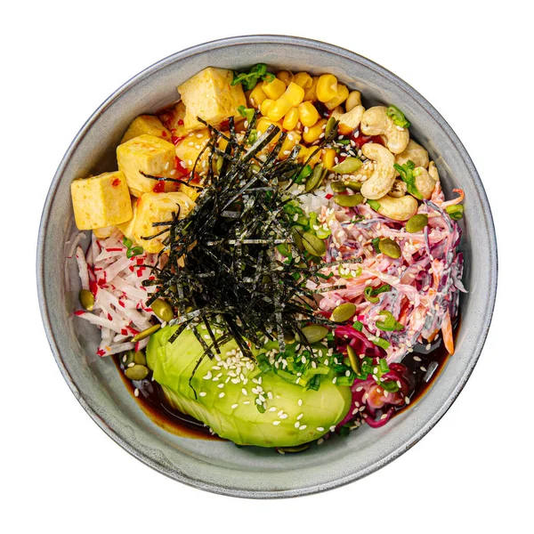 Porción Aislada Poke Bowl Con Tofu Verduras — Foto de Stock