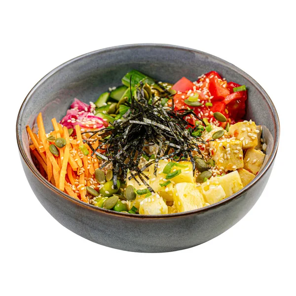Porción Aislada Poke Bowl Gourmet Con Tofu Verduras — Foto de Stock