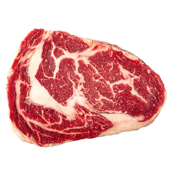 Izolált Friss Nyers Márványhús Steak Fehér Alapon — Stock Fotó