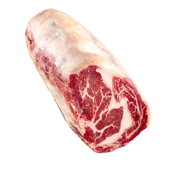 Bife Carne Crua Marmoreada Fresco Isolado Fundo Branco — Fotografia de Stock