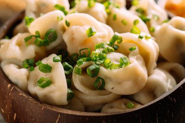 Bir kase taze soğanlı Rus köftesi.