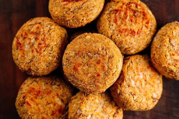 stock image Portion of fresh vegetarian falafels on wooden board