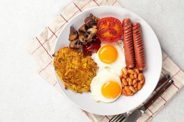 Portion English Breakfast Eggs Sausages — Stock Photo, Image