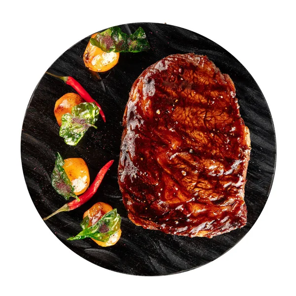Portion Isolée Steak Marbre Grillé Aux Pommes Terre — Photo