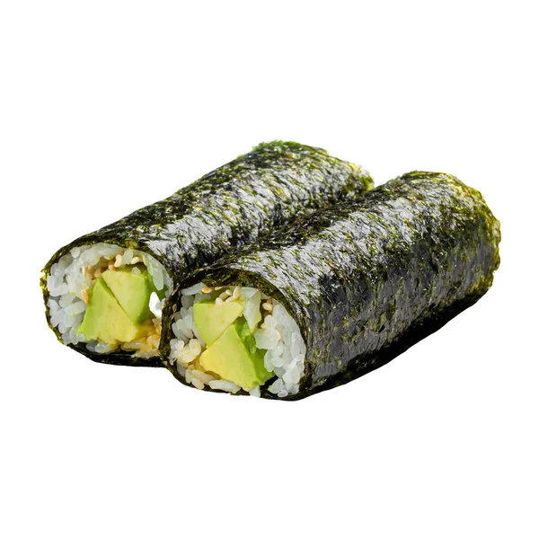 Isolerade Uncut Avokado Maki Sushi Rullar Vit Bakgrund — Stockfoto