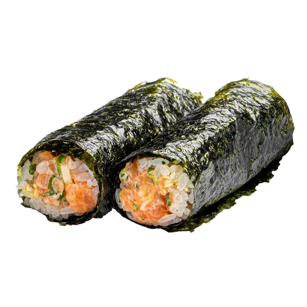 Vereinzelte Ungeschnittene Shrimp Maki Sushi Rollen Auf Weißem Hintergrund — Stockfoto