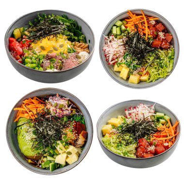 Çeşit çeşit Hawai dürtme kolajı.