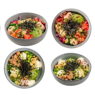 Çeşit çeşit Hawai dürtme kolajı.