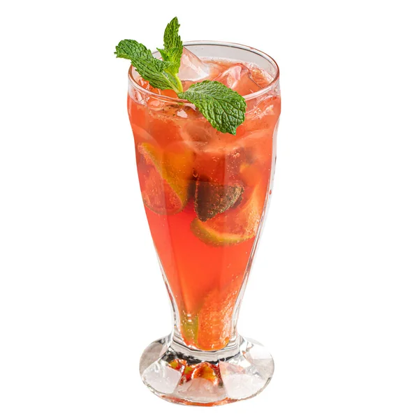 Bicchiere Isolato Limonata Frutta Fresca Con Ghiaccio Menta — Foto Stock