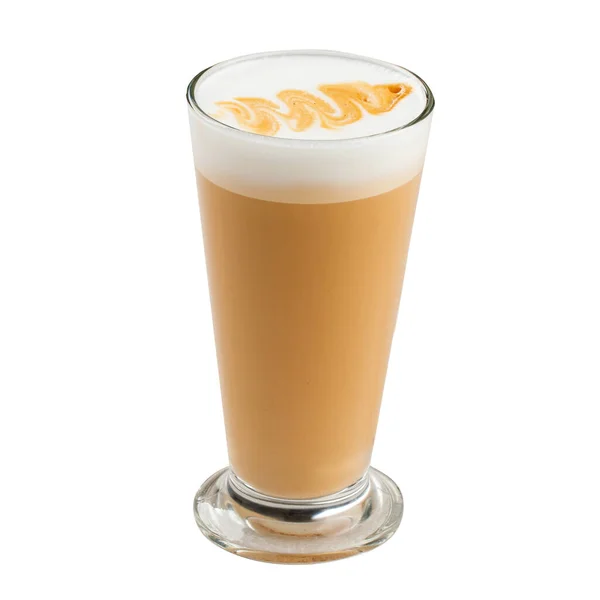 Gelas Terisolasi Mug Panas Kopi Latte Macchiato Dengan Seni — Stok Foto
