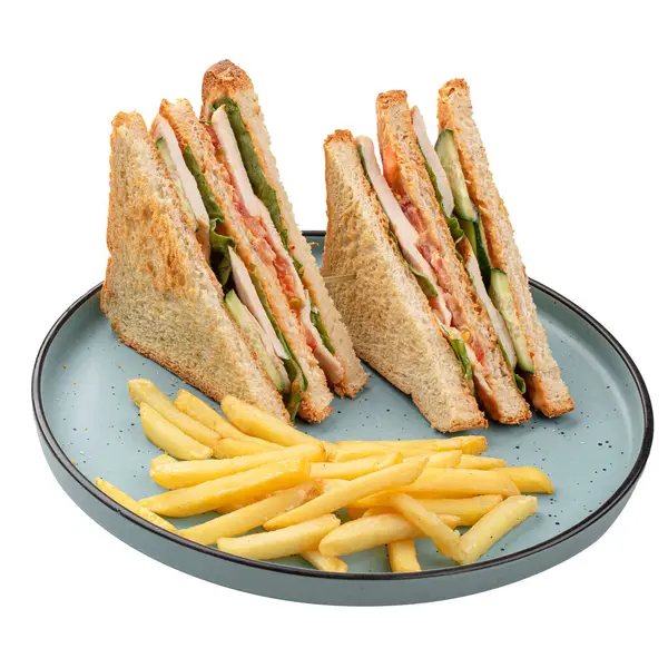 Bagian Terisolasi Dari Sandwich Dengan Kentang Kentang Goreng Stok Gambar Bebas Royalti