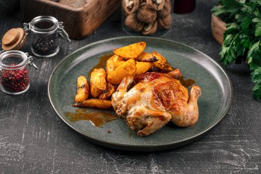 Turşu soslu tavuk ve fırında patates.