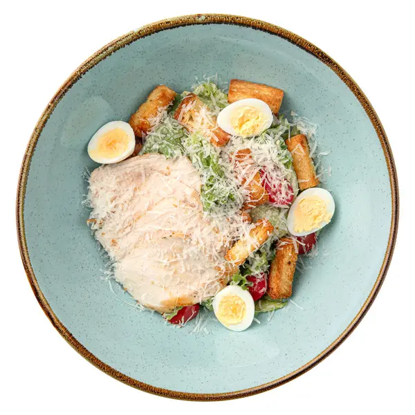 Bagian Terpisah Dari Salad Caesar Gourmet Dengan Udang Stok Foto
