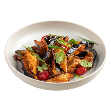 Kişniş yeşili ve kızarmış patlıcan.