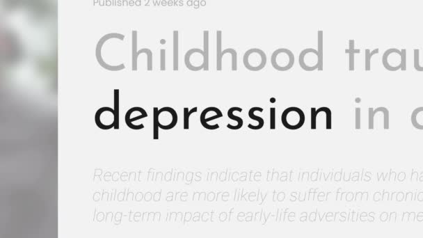 Haber Başlıklarında Depresyon Teriminin Video Animasyonu Vurgulandı Başlıklar Beyaz Arkaplanda — Stok video