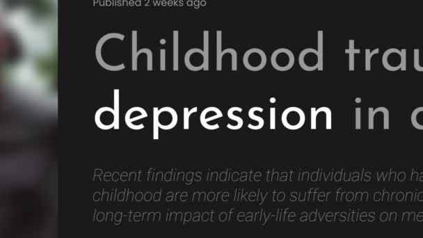 Haber Başlıklarında Depresyon Teriminin Video Animasyonu Vurgulandı Başlıklar Siyah Zemin — Stok video