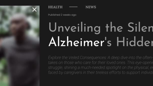 Animación Video Del Término Alzheimer Resaltado Las Publicaciones Noticias Titulares — Vídeos de Stock