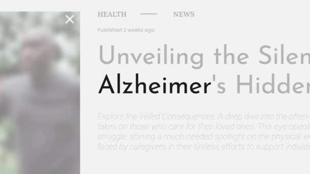 阿尔茨海默症 一词的视频动画在Fake的头条新闻出版物中得到了突出强调 标题为白色背景 可用于编辑和非编辑内容 — 图库视频影像