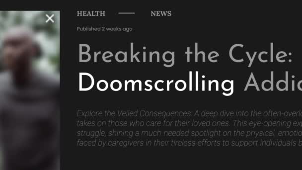 Animasi Video Dari Istilah Doomscrolling Menyoroti Publikasi Berita Utama Fake — Stok Video