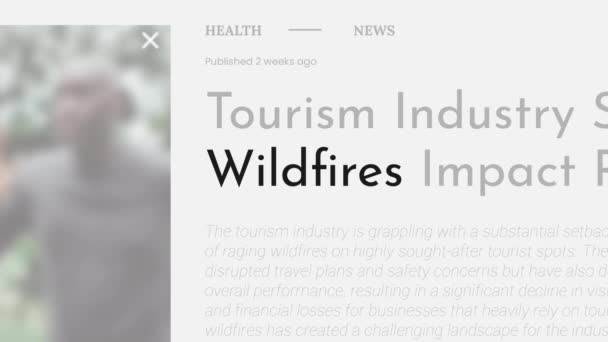 Videoanimering Termen Wildfires Som Lyfts Fram Fake Rubriker Nyhetspublikationer Titlarna — Stockvideo
