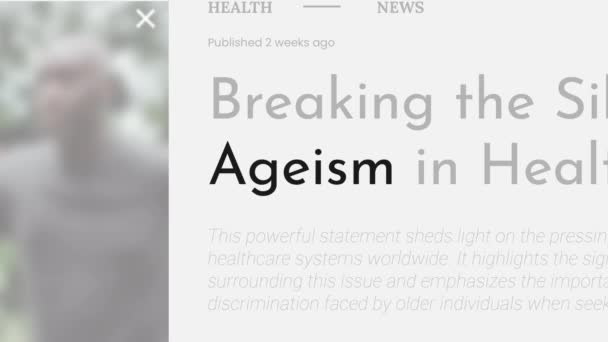 Ageism 이라는 용어의 비디오 애니메이션은 Fake 출판물에 강조되어 제목은 배경에 — 비디오