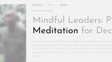 'Meditasyon' teriminin video animasyonu haber başlıklarında vurgulandı. Başlıklar beyaz arkaplanda ve bu yazı işleri ve yazı işleri içeriği için kullanılabilir..