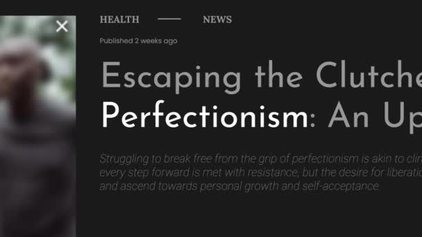 완벽주의라는 용어의 비디오 애니메이션은 Fake 헤드라인 출판물에 강조했다 제목은 검은색 — 비디오