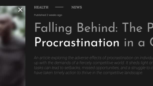 Video Animace Termínu Procrastination Zdůrazněna Titulcích Fake Názvy Jsou Černém — Stock video