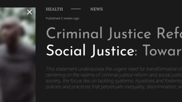 社会正义 一词的视频动画在Fake头条新闻出版物中得到突出报道 标题为黑色背景 可用于编辑和非编辑内容 — 图库视频影像