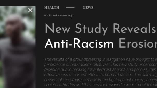 反种族主义 一词的视频动画在Fake的头条新闻出版物中得到了突出报道 标题为黑色背景 可用于编辑和非编辑内容 — 图库视频影像