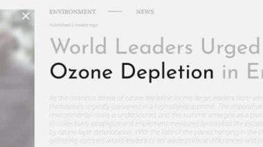 Sahte haber başlıklarında 'Ozone tükenmesi' terimi vurgulandı. Başlıklar beyaz arkaplanda. Her şey% 100 sahte olduğu için editoryal ve editörsüz içerik için kullanılabilir