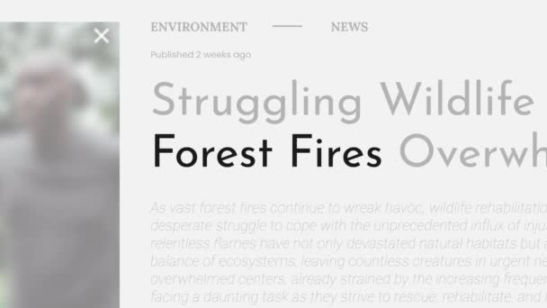 森林火灾 一词在Fake的头条新闻出版物中得到突出报道 白色背景的头衔 可用于编辑和非编辑内容 因为所有内容都是100 伪造的 — 图库视频影像