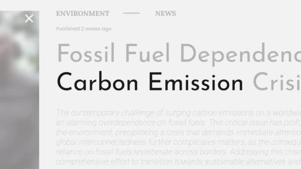 Der Begriff Kohlenstoffemissionen Wird Den Schlagzeilen Der Fake News Hervorgehoben — Stockvideo