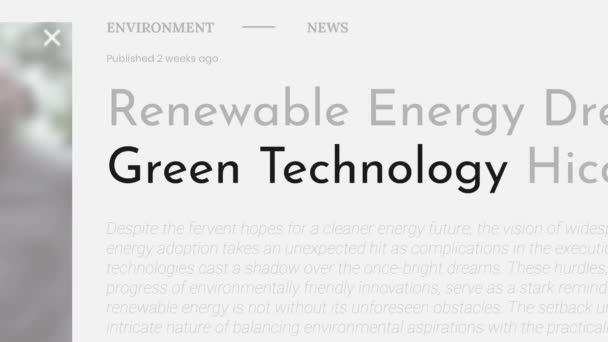 Termín Zelená Technologie Zdůrazněn Titulcích Novin Fake Tituly Bílém Pozadí — Stock video