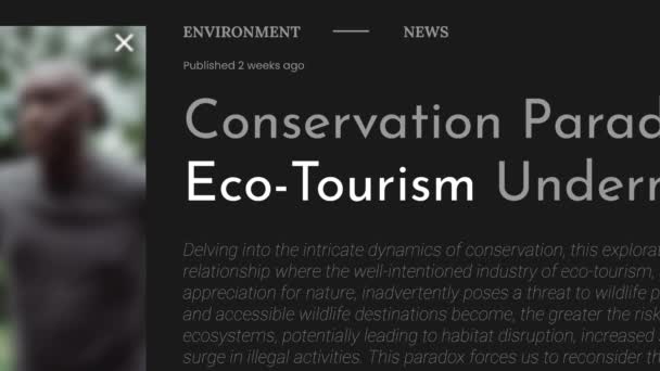 Sahte Haber Başlıklarında Eko Turizm Terimi Vurgulandı Siyah Arka Planda — Stok video