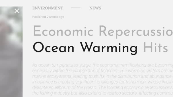 Sahte Haber Başlıklarında Okyanus Isınması Terimi Vurgulandı Başlıklar Beyaz Arkaplanda — Stok video