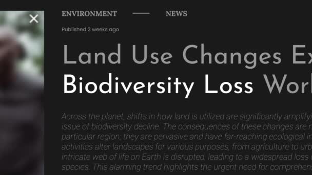 Der Begriff Verlust Der Biodiversität Wird Den Schlagzeilen Der Fake — Stockvideo