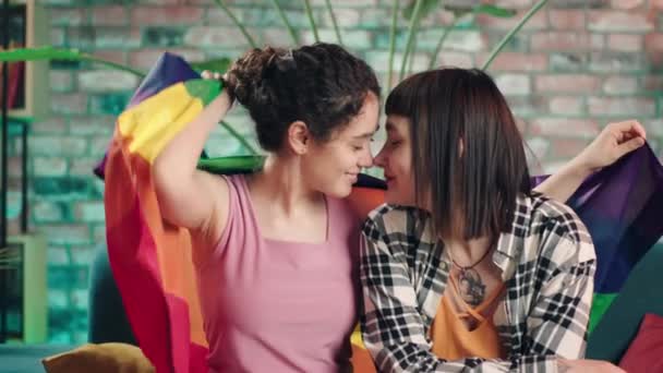 Charismatic Beautiful Ladies Lesbian Couple Very Romantic Spending Time Together — Stock videók