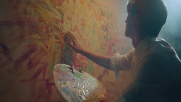 Fingers Painting Concept Artist Man Doing Modern Artwork His Art — Vídeo de Stock