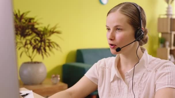 Amazing Looking Woman Working Home Customer Support Service She Wear — Stok video