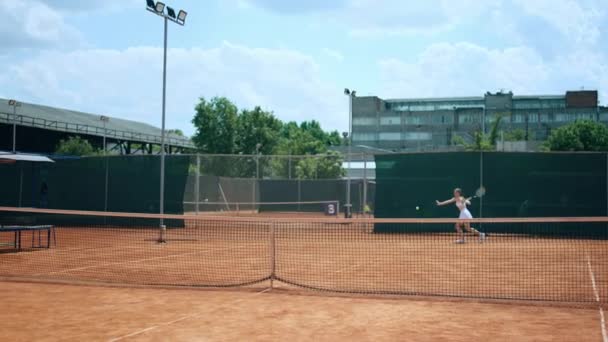 Professional Tennis Match Professional Young Players Playing Outdoor Tennis Court — Stock Video