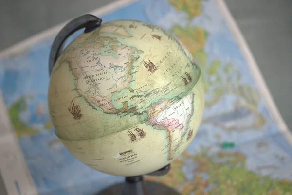 world map globe, close up