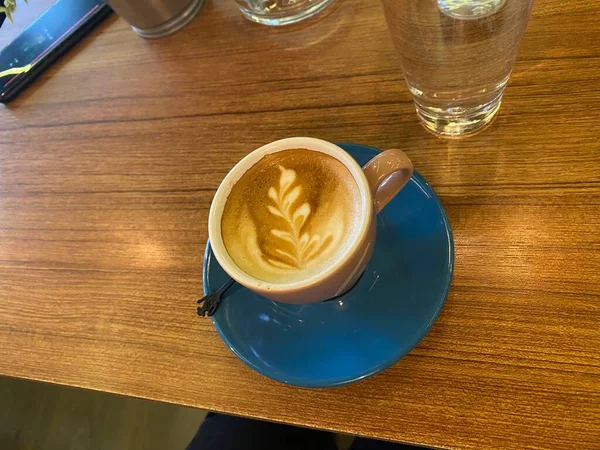 Kaffeetasse Mit Heißem Tee Latte Art Stil Draufsicht — Stockfoto