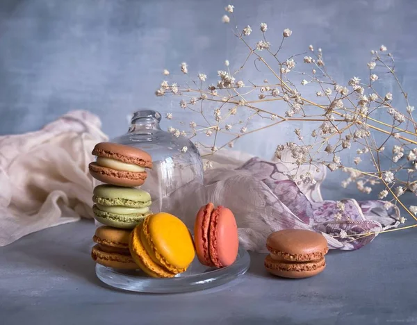 French Macarons Row Macaroons Selective Focus Copy Space — Stock Photo, Image
