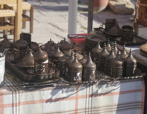 Traditionella Marockanska Marockanska Stil Och Keramiska Rätter Marknad Morocco Gatan — Stockfoto