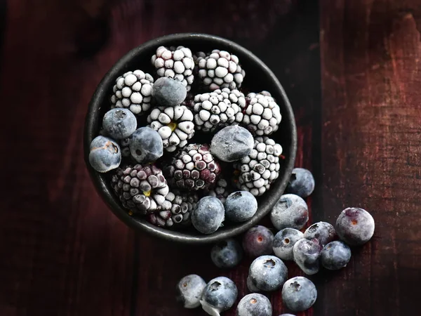 Frozen Berries Black Table — Stock Photo, Image