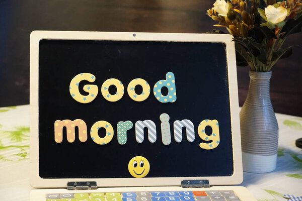 Textschild Mit Guten Morgen Konzeptionelles Foto Eines Tages Oder Den — Stockfoto